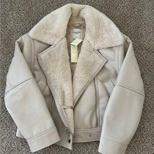 Abercrombie and Fitch Vegan Leather Shearling Biker Jacket